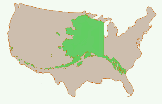 Alaska superimposed on the lower 48